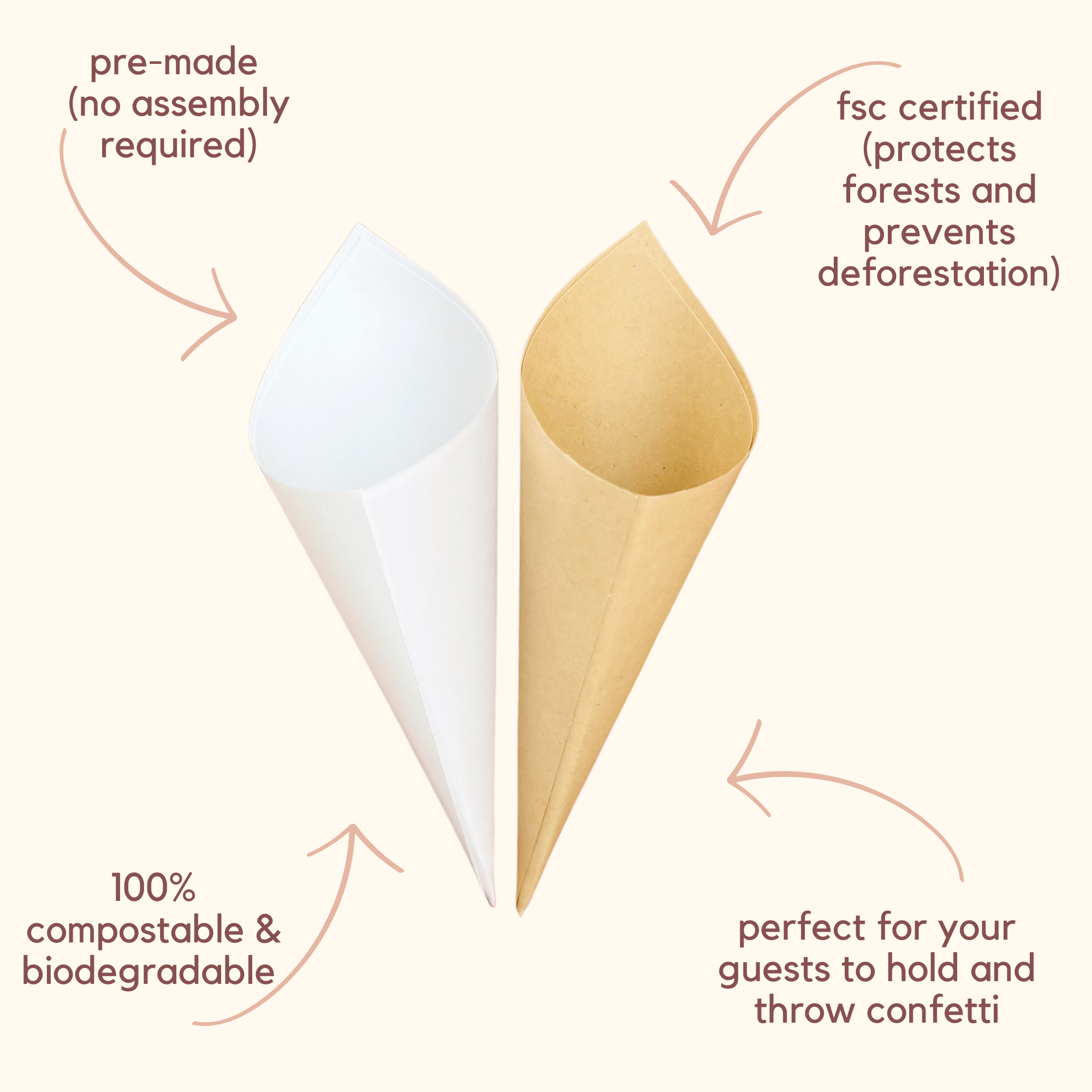 Wedding Confetti Cone | White & Kraft