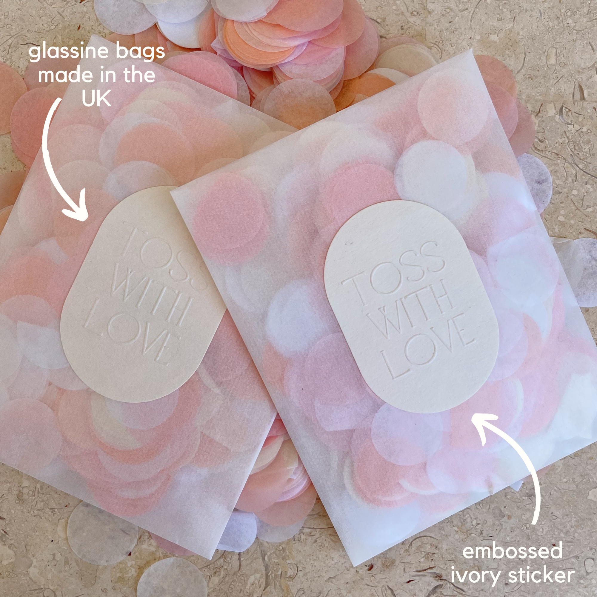 'Toss with Love' Glassine Bags + Tissue Confetti